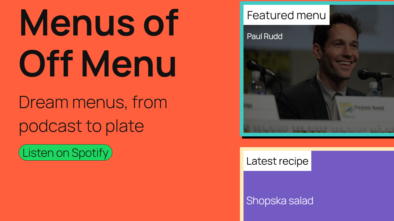 Screenshot of Menus of Off Menu landing page